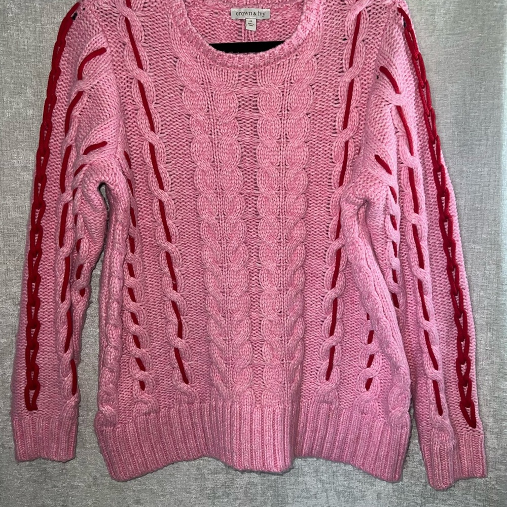 Cynthia Rowley Pink and Red Cable Knit Sweater